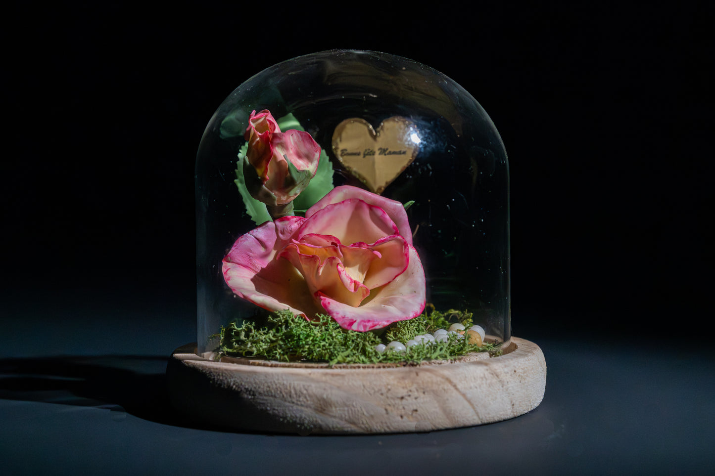 Rose avec bouton sous cloche